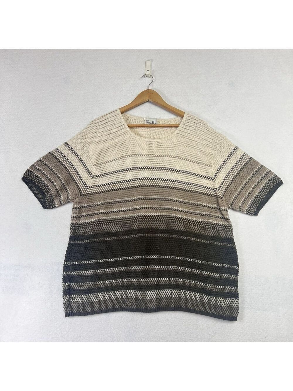 Vintage Reba Rose Womens Sweater Plus Size 22/24 Black Tan Stripe Short Sleeve
